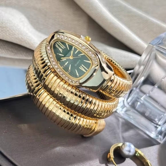 Gold and Green Watch with Crystal Accents - Picture 4 of 5